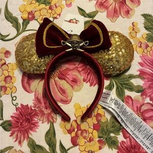 Disney Pirates Gold Sequin Minnie Ears Headband with Red Velvet Bow